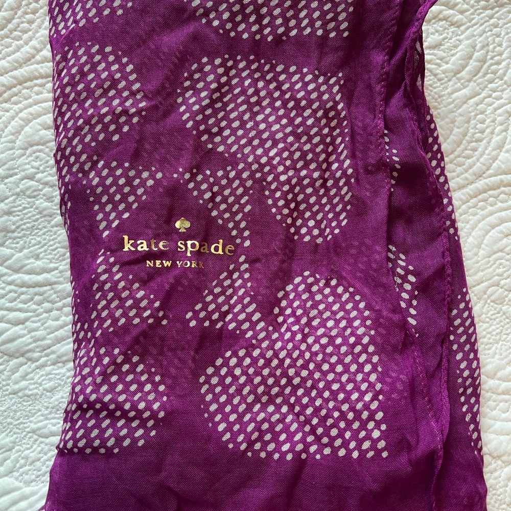 kate spade Purple and Cream Polka Dot Scarf with Gold Logo
